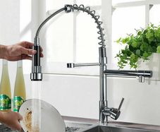 Swivel Pull Out Spray Taps Mixer Kitchen Sink Mixing Tap Spring Neck Chrome