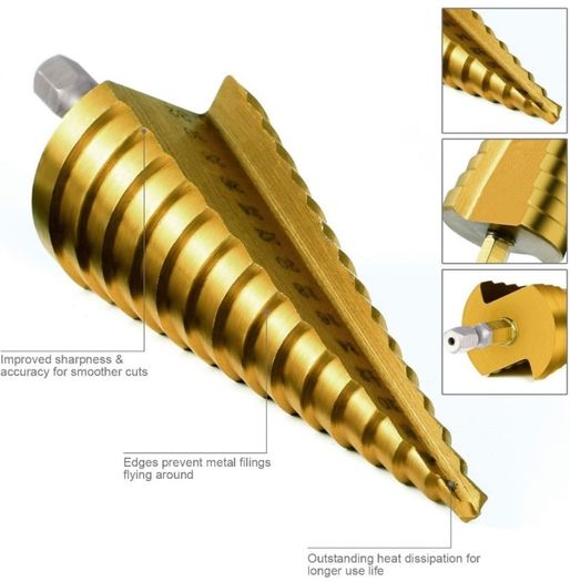 3PCS HSS Step Bits Set High Speed Steel Step Drill Bits Set - (4-12mm, 4-20mm and 4-32 mm) Cone Drill Bits Hole Cutter for Wood Stainless Steel Sheet Metal (FREE POSTAGE)