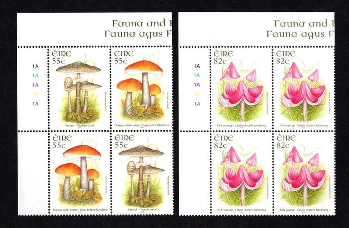 2008 Ireland Fauna & Flora Fungi Commemorative Stamps Plate Blocks 1A1A1A1A1A  Mint Never Hinged (MNH)
