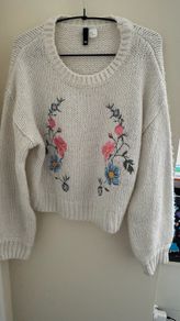 H&M Cream with Floral Pattern Knitted Style Jumper