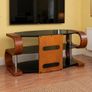 Modern Curved Wood & Black Glass TV Stand Image 6