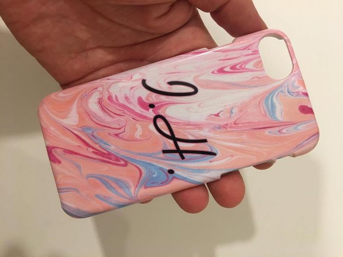 Personalised Iphone Pink Marble Phone Case Cover Full Wrap Print With Initials