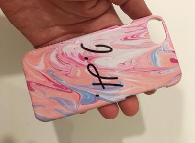 Personalised Iphone Pink Marble Phone Case Cover Full Wrap Print With Initials