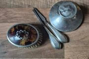 Solid sterling Silver collection, Antique Inkwell, Tortoise shell brush, Silver handles items.