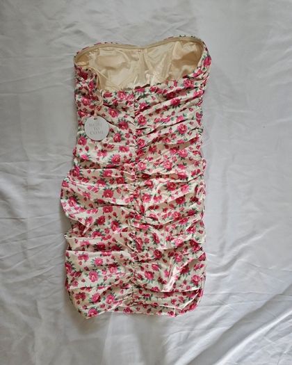 More To Come Pink Floral Strapless Mini Dress RRP 80E
