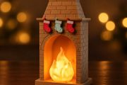Cosy Christmas Fireplace with Stockings and LED Light 3D
