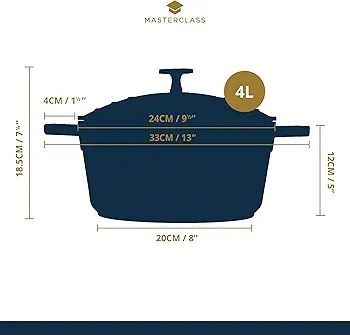 Casserole Dish With Lid, Medium 4L/24 cm, Lightweight Cast Aluminium, Induction Hob And Oven Safe, Black