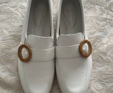 White Remonte Buckle Low Platform Loafers - Size 39- Nearly New