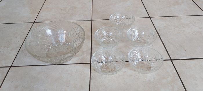 Vintage French Clear Glass Dessert Set Sunburst Pineapple Design