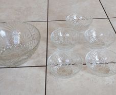 Vintage French Clear Glass Dessert Set Sunburst Pineapple Design
