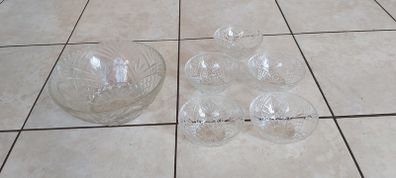 Vintage French Clear Glass Dessert Set Sunburst Pineapple Design