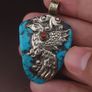 Vintage Silver Bird & Flower Desgin Turqouise Pendant Image 3