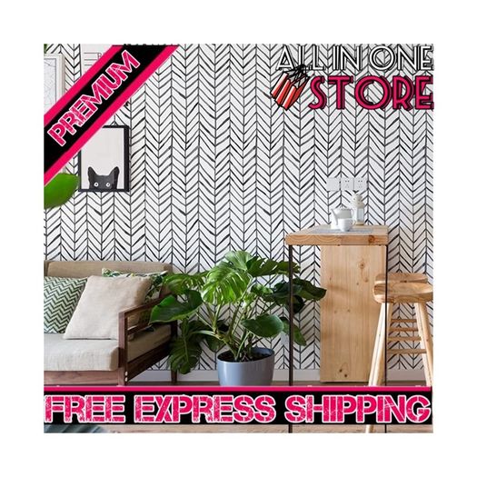 Geometric Pattern Modern Minimalist Wallpaper Herringbone Black White Vinyl Self Adhesive Wallpaper Decoration for Thanksgiving Christmas Day MULTIPLE SIZES AVAILABLE (FREE SHIPPING)