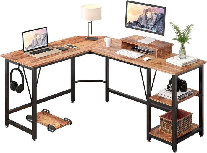 NEW SALE | Computer desk, L-shaped Corner Desk with 2-Layer Storage,Large PC Laptop Table with Monitor Stand and CPU Stand,Gaming Desk Writing Table for Office Home