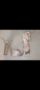 Elegant Summer Gold Heels High Block Heel with Front Platform