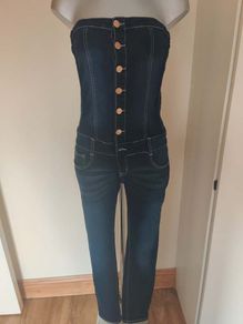 Button Front Bandeau Denim Jumpsuit Blind date skinny  size M UK10 EU38 Postage included