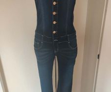 Button Front Bandeau Denim Jumpsuit Blind date skinny  size M UK10 EU38 Postage included
