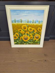 Charles Benolt Sunflower Fields Raised Oil Original Painting Framed