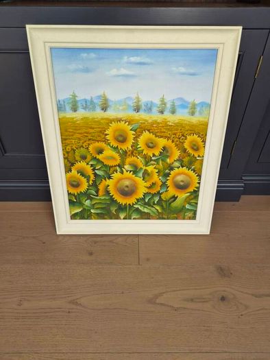 Charles Benolt Sunflower Fields Raised Oil Original Painting Framed