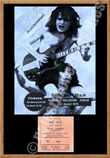 AC/DC Vintage Concert Poster + Ticket Olympic Ballroom Dublin 1979 Reproduction Print