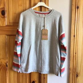 BNWTS Brakeburn Ladies Grey marl top long stripe sleeves 12 oversize includes post