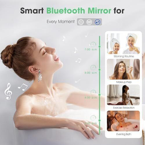Oval Bluetooth Bathroom Mirror with LED Lights 600x1000mm, Anti-Fog, LED Bathroom Mirror with Memory, 3000K-6500K, Dimmable, HD Tempered Glass, IP44 Waterproof, Horizontal or Vertical