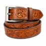Unisex Genuine Leather Belt Vintage Embossed Design with Antique Buckle Casual & Formal Waist Belt Image 4