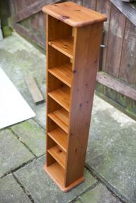 Slim Solid Pine CD/DVD Storage Tower Narrow Bookcase