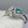Sterling silver (Sz: T or P) Lagoon Apatite & White Zircon Fancy Ring in Rhodium Overlay Sterling Silver 1.25 Ct. Image 7