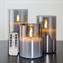 Silver Grey Glass Flameless Flickering Candles with Remote, 3 Pack Realistic LED Fake Candles 3 Inch H 4 Inch 5 Inch 6 Inch Image 7