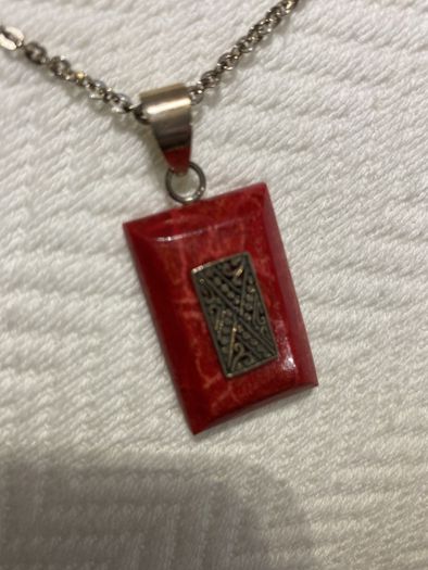 925 Silver Hallmarked Red Coral Pendant, Earrings and Bracelet Set