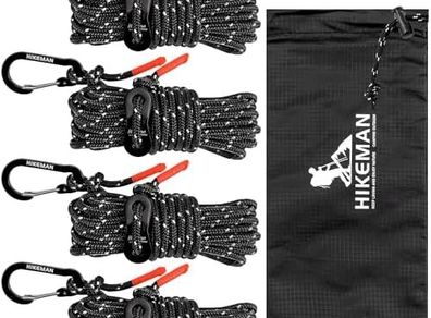 Reflective Tent Guy Ropes - 4M Camping Guide Ropes,4mm Tent Guide Lines Cord with Aluminum Tensioners Adjuster for Outdoor Camping Hiking Caravan Awning Tents (Black, 4mm)