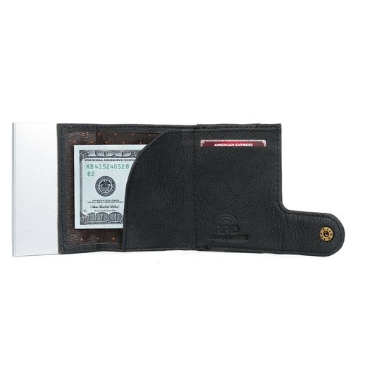 Genuine Leather Pop-Up Card Holder Wallet RFID Blocking Slim Credit Card Case