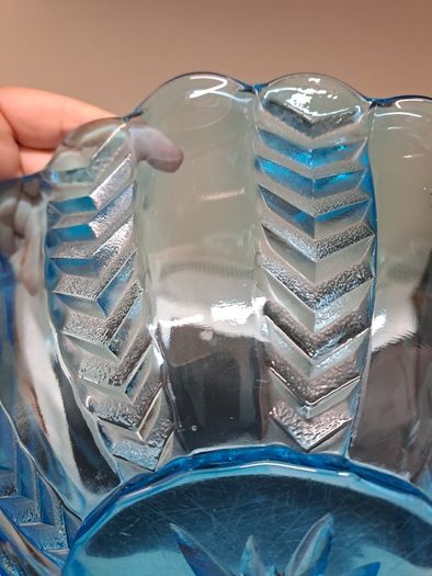 Vintage Blue Pressed Glass Fruit Bowl
