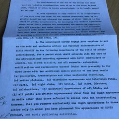 Elvis Memorabilia - Agreement Contract between Elvis, his parents and Col Tom Parker