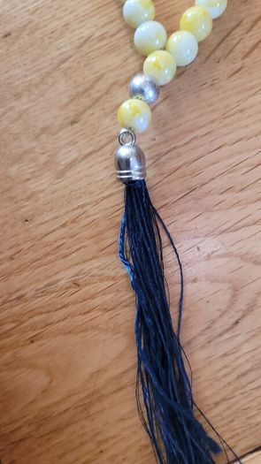 Semi-precious Yellow & White Stone & Silver Accents Prayer Beads x33