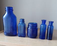Lot of 5 vintage blue glass bottle