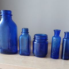 Lot of 5 vintage blue glass bottle