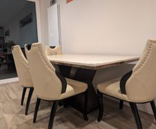 Large marble effect Dining table with 4 cream chairs