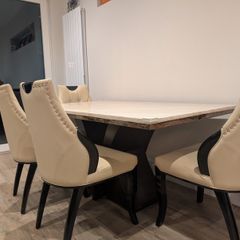 Large marble effect Dining table with 4 cream chairs