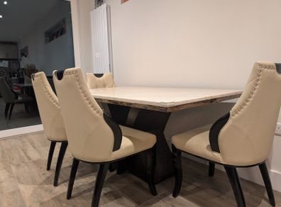 Large marble effect Dining table with 4 cream chairs