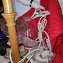 A bundle of household items including wooden table lamp, clip on light,crystal basket vase Image 3