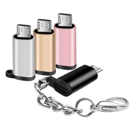 Aluminum Alloy OTG Micro USB (Male) to USB-C (Female) QC 3.0 Charger & Sync Adapter with Keychain (Brand New/Warranty)