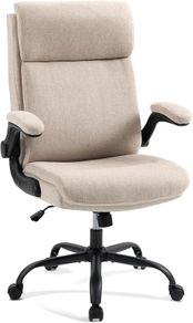 Ergonomic Office Chair Computer Chair Executive Office Chair with Flip Up Armrest High Back Rocking Function Height Adjustable Comfortable Desk Chair for Home Office Fabric Cream