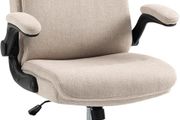 Ergonomic Office Chair Computer Chair Executive Office Chair with Flip Up Armrest High Back Rocking Function Height Adjustable Comfortable Desk Chair for Home Office Fabric Cream