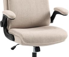 Ergonomic Office Chair Computer Chair Executive Office Chair with Flip Up Armrest High Back Rocking Function Height Adjustable Comfortable Desk Chair for Home Office Fabric Cream