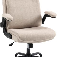 Ergonomic Office Chair Computer Chair Executive Office Chair with Flip Up Armrest High Back Rocking Function Height Adjustable Comfortable Desk Chair for Home Office Fabric Cream
