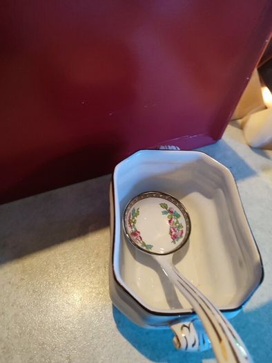 Vintage bridgwood Indian tree Gravy boat or soup tureen with Ladle