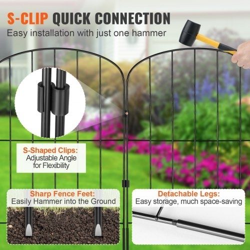 Garden Fence, No Dig Fence 61 cm (H)x 33 cm(L) Animal Barrier Fence, Underground Decorative Garden Fencing with 5.1 cm Spike Spacing, Metal Dog Fence for the Yard and Outdoor Patio, 28 Pack