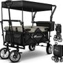 Folding handcart with roof, handcart with 3-point belt system, foldable garden trolley, transport trolley with solid rubber tyres, brake and carry bag, black Image 2